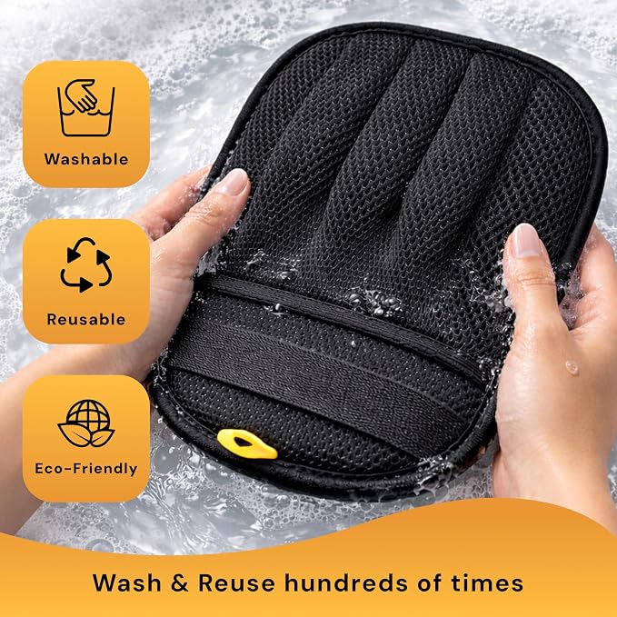 Wolfster Pet Hair Removal Glove for Cats & Dogs - Five-Finger Electrostatic Reusable Pet Hair Remover for Couch, Sofa, Carpet, Car Seat, Bedding & Clothing, Lint Roller Alternative, Eco-Friendly