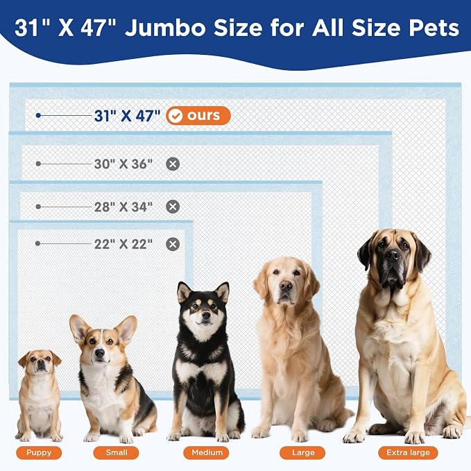 Dog Pee Pads Extra Large 31"x47" - XXL Disposable Puppy Potty Training Pads for Dogs, Heavy Duty 6-Layer Leak-Proof, Super Absorbent & Quick-Dry, 20 Count