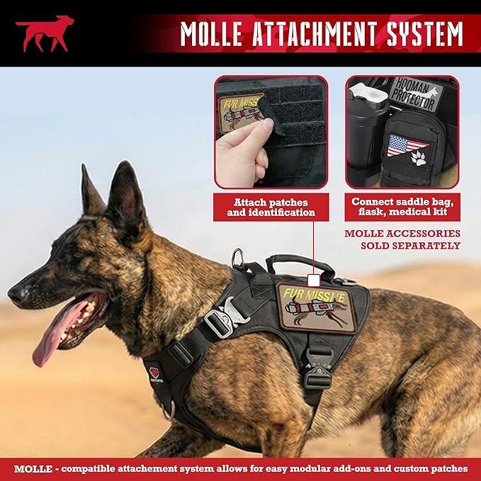Tuff Pupper Elite Tactical Dog Harness | Dual Control Handles | Front & Back D-Rings | Fully Adjustable | Military Cobra Buckles | Heavy Duty Nylon Vest | Reflective MOLLE Dog Harness for Small Dogs