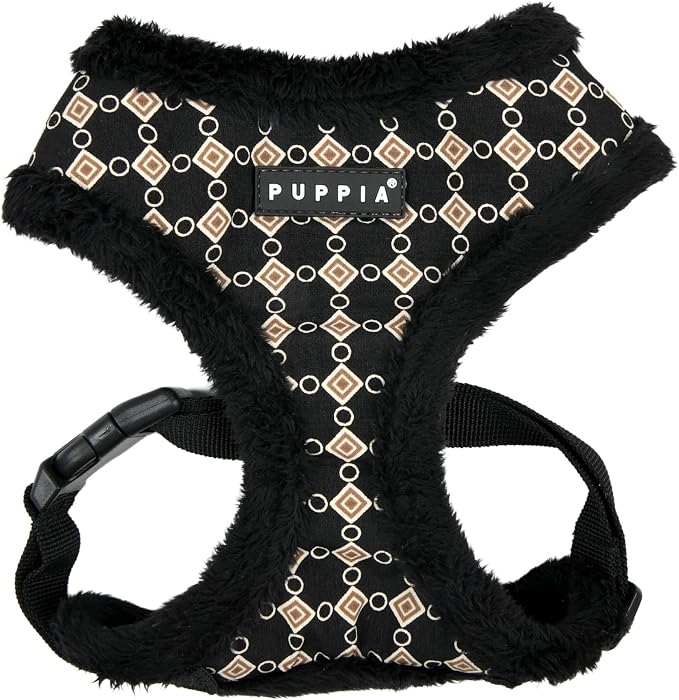 Puppia Jace Dog Harness Over-The-Head Warm Winter Diamond Pattern Adjustable Chest for Small and Medium Dog, Black, Medium