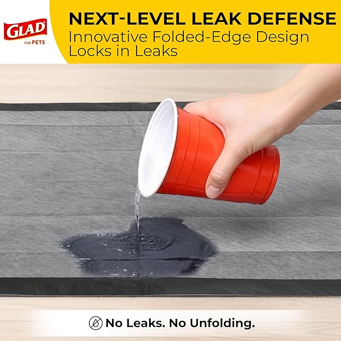 Glad for Pets Black Charcoal Puppy Pads, 23 x 23 Inch, 6-Layer Leak-Resistant Design, Activated Carbon Odor Control, Pheromone Attractant for Potty Training, 14 Count