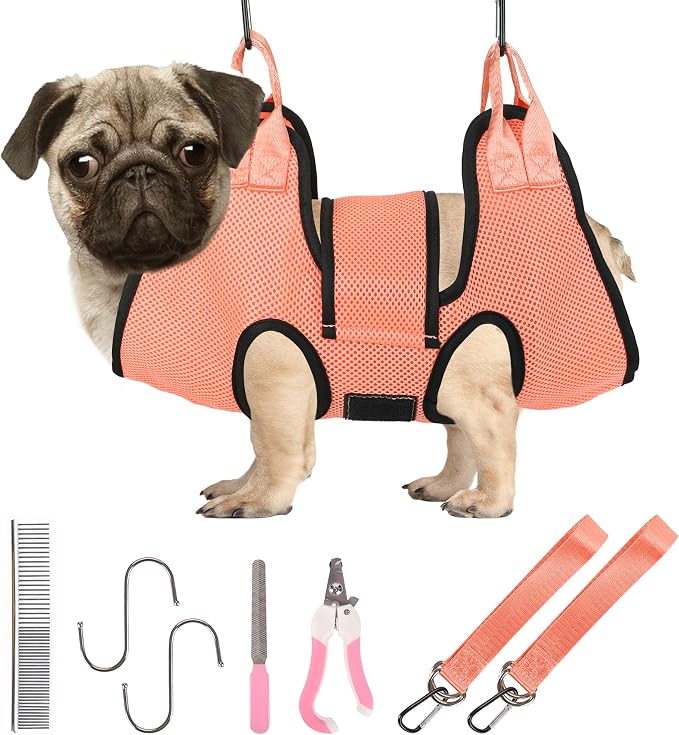 PatiencET Dog Grooming Hammock with Security Strap & Nail Clippers, S