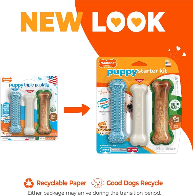 Nylabone New Puppy Starter Kit, Puppy Teething Toys, 3 Pack, Blue | Teething toys for puppies, natural chew treat & toy set for small dogs up to 25 lbs, long lasting chicken & bacon flavor