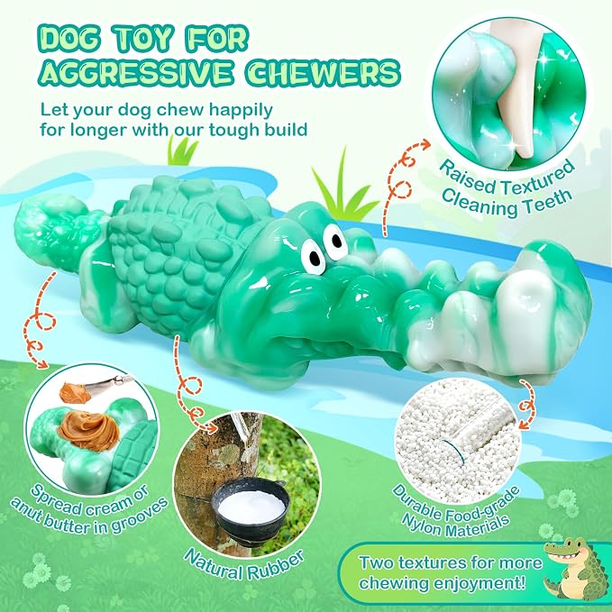 Jeefome Dog Chew Toys for Aggressive Chewers Tough Squeaky Alligator | Teeth Cleaning, Tough, For Small Medium Large Breed