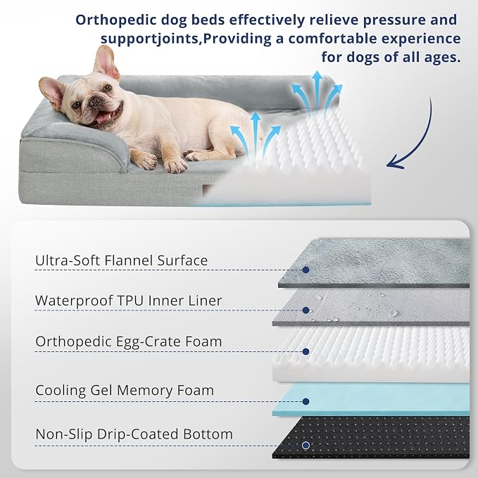 aodisman Orthopedic Memory Foam Dog Bed - Medium, Light Grey