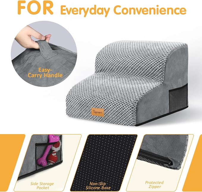 Topmart High Density Foam Pet Steps 2 Tiers,11.8" High,Non-Slip Dog Stairs,Soft Foam Dog Ramp Ladder,Best for Injured,Older Cats,Pets with Joint Pain,Suitable for Low Sofas,Stairs,Lower Place