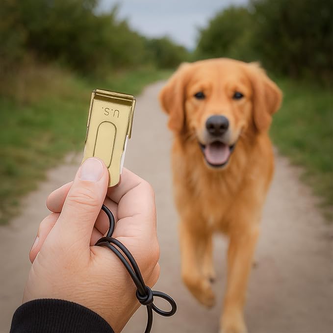 Brass and Steel Pet Training Clicker, with Leather Gripper