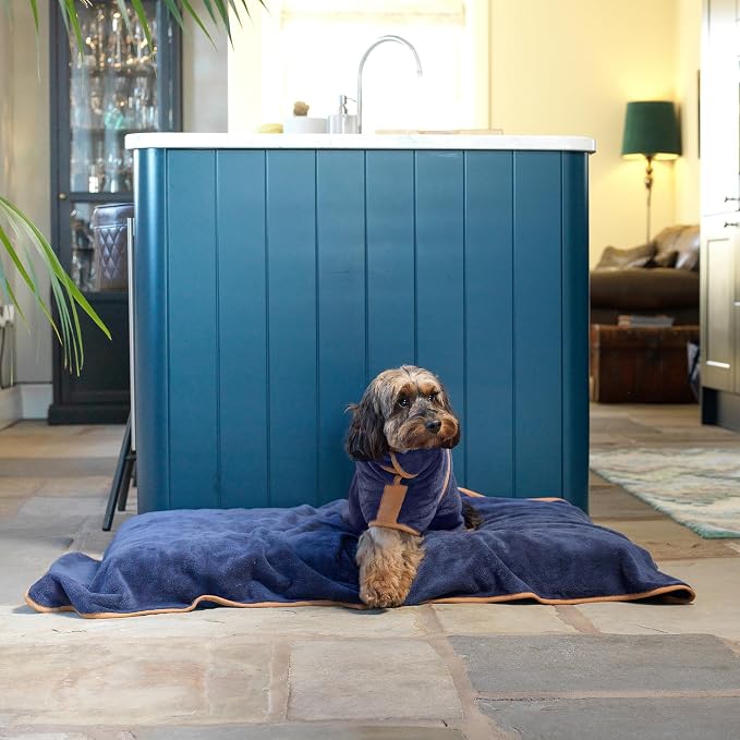 Lucky Pooch® Dog Robe - Luxurious Dog Bathrobe - Ultra Absorbent Dries Your Dogs in Minutes! Double-Layer, Super Soft Towel and Bath Robe All in One (L, French Navy)