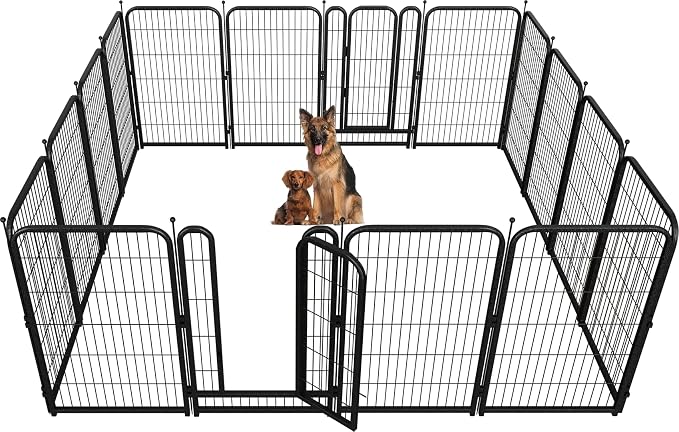 Metal Dog Playpen, 45in 16 Panels, Black-Silver