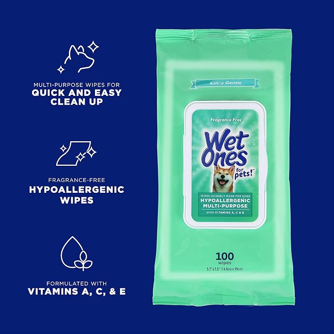 Wet Ones for Pets Hypoallergenic Multipurpose Grooming Wipes with Vitamins, 100 Count
