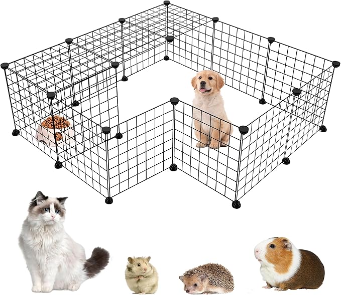 16 Panels Small Animal Playpen, Dog Puppy Playpen, Bunny Pen, Guinea Pig Cages, Rabbit Enclosure Indoor, Indoor Outdoor Black Metal Wire Yard Fence