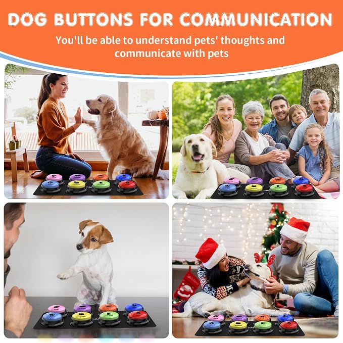Dog Buttons for Communication, 8 Recordable Buttons, with Mat & Batteries