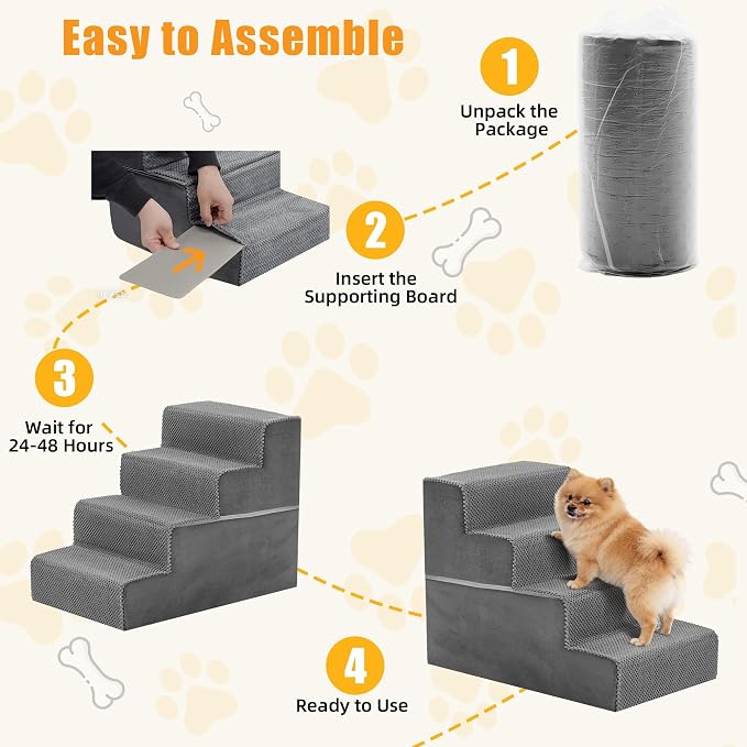 4-Step Dog Stairs for Large Dogs and Cats, 18in H Dog Steps for Couch, Sofa, Chair, Durable Non-Slip Sturdy Pet Steps, Pet Ramp for High Bed Indoor