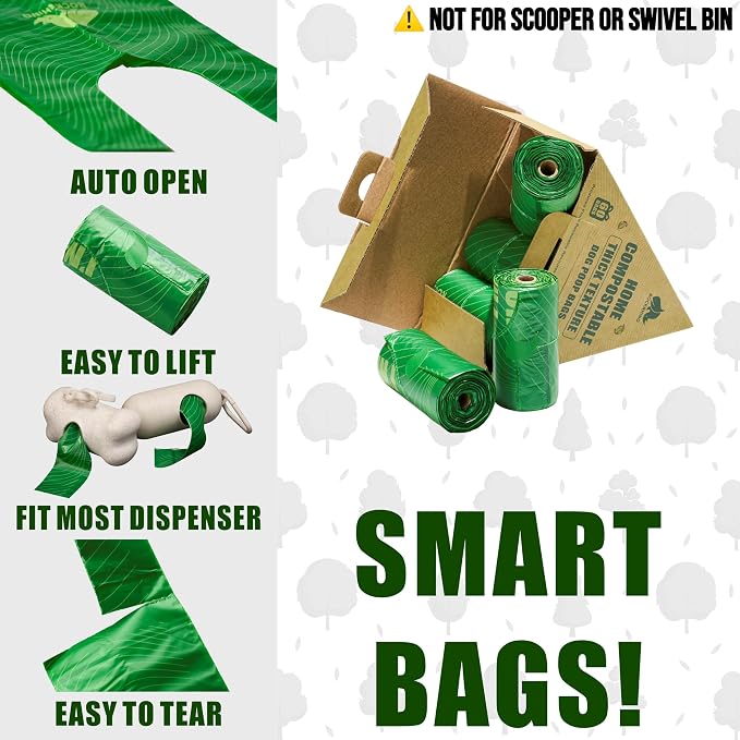 Ultra Thick & Deep RockRhino Dog Poop Bags for Large & XL Breeds | 4-Layer Interlocked Bottom | 100% Home Compostable, 0% Plastic | Vanilla-Scented | 60 Bags, Easy Open Tie Handles, Not for Scooper