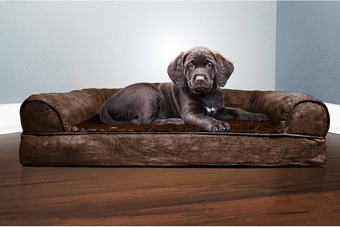 Furhaven Orthopedic Plush &amp; Suede Sofa Dog Bed - Medium (up to 35 lbs), Gray
