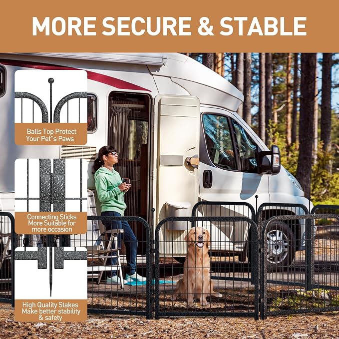 Metal Dog Playpen, 32in 24 Panels, Black-Silver