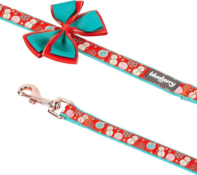 Blueberry Pet Snowman Making Christmas Designer Dog Leash with Bowtie, 5 ft x 3/4", Medium, Leashes for Dogs