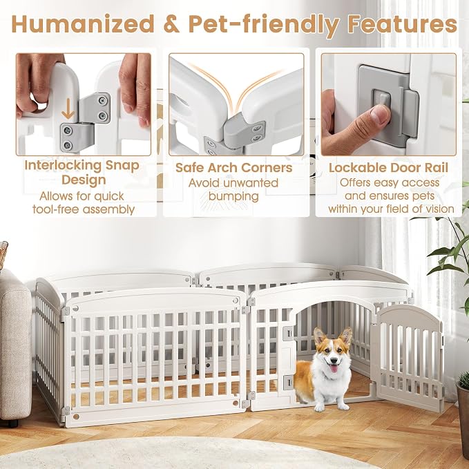 PETSITE 12-Panel Plastic Dog Playpen with Door, 24 Inch Tall Shape-Customizable Pet Playpen Indoor Outdoor, Ideal for Small & Medium Dogs and Puppies, Easy to Assemble