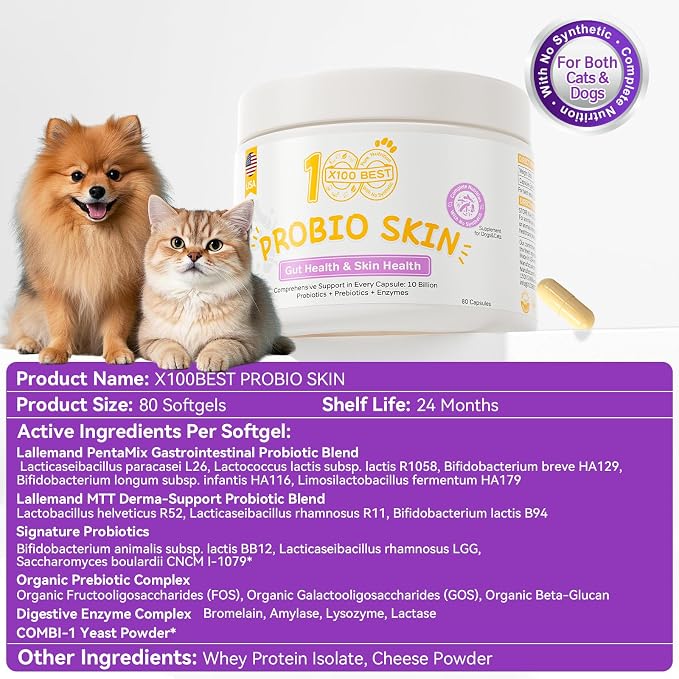 Skin Probiotics for Dogs and Cats, 11 Strains and 4 Enzymes