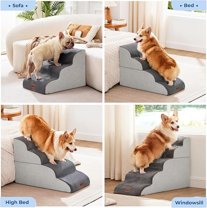 ZOMISIA Dog Stairs Ramp for High Beds Up to 25" - 5 Step Pet Stairs for Small to Large Dogs, 35D Foam Dog Steps for Couch with Non-Slip Bottom Grey