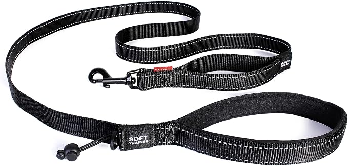 EzyDog Soft Trainer LITE Dog Leash, 6 ft. Leash - 72”, Black | Traffic Control Handle, Ideal for Dogs over 26 lbs., 1" Wide Soft Touch Webbing, Reflective Stitching, Accessory Attachment,