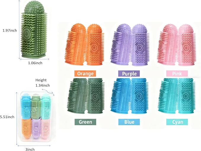 Toothbrush Set for Medium/Large Pet (6 Packs), Finger-Sleeve Toothbrush, Canine Cleaning & Oral Care, Pet Finger Brush, Suitable for Cats and Dogs