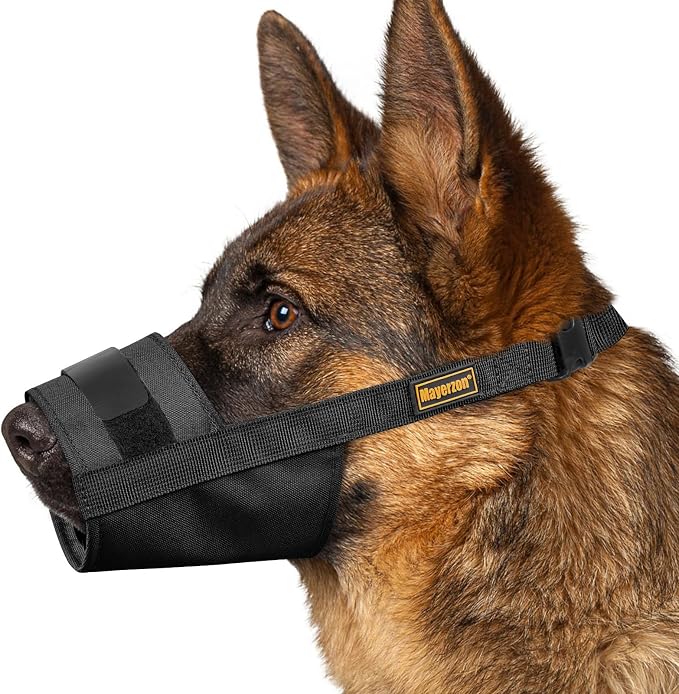Adjustable Dog Muzzle, Fabric Medium Large Dog Muzzle Anti Biting | Soft & Sturdy, Prevents Fierce Barking Chewing, Grooming Walking Vet Visits Nail Care Use, Allows to Pant & Drink | Black, L