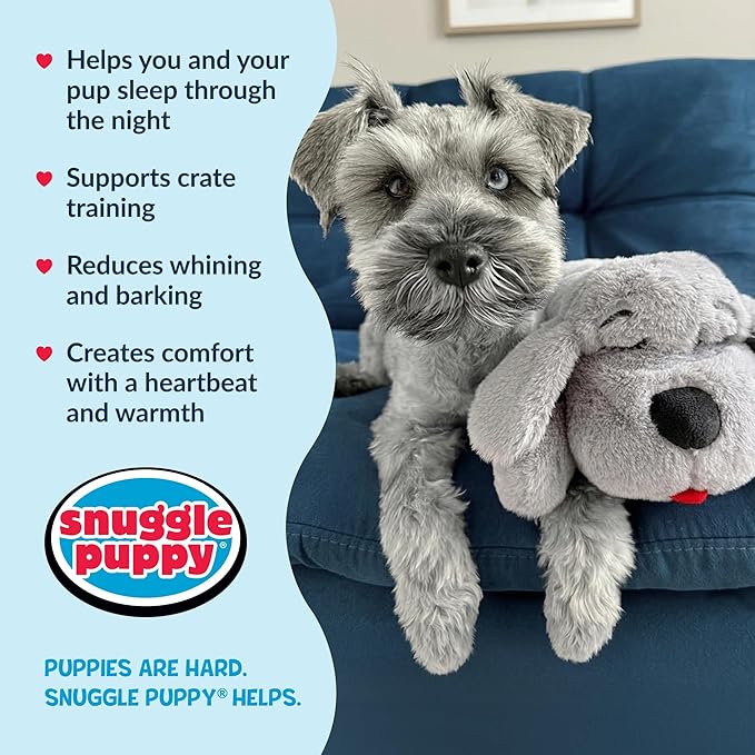 Snuggle Puppy Heartbeat Toy, Calming Comfort, Medium Breeds - Gray | Calming heartbeat toy, crate training comfort, heat pack, new puppy essentials, first nights, sleep, medium breeds 25-70 lbs