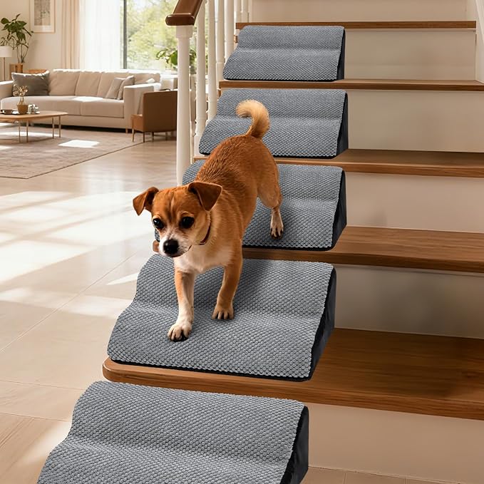 2-Step Dog Ramp for Stairs, Non-Slip Dog Stair Ramp, Stair Wedges for Dogs with Self-Sticky Pads to Fix, Low-Angled Pet Steps, for small/medium dogs, puppies, and aging pets needing joint care(2-Pack)