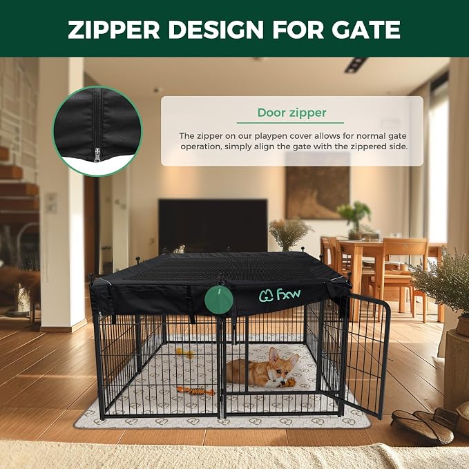 FXW Rollick Unleashed Dog Playpen, 24in, 8 Panels with Cover, Small/Puppy, Black