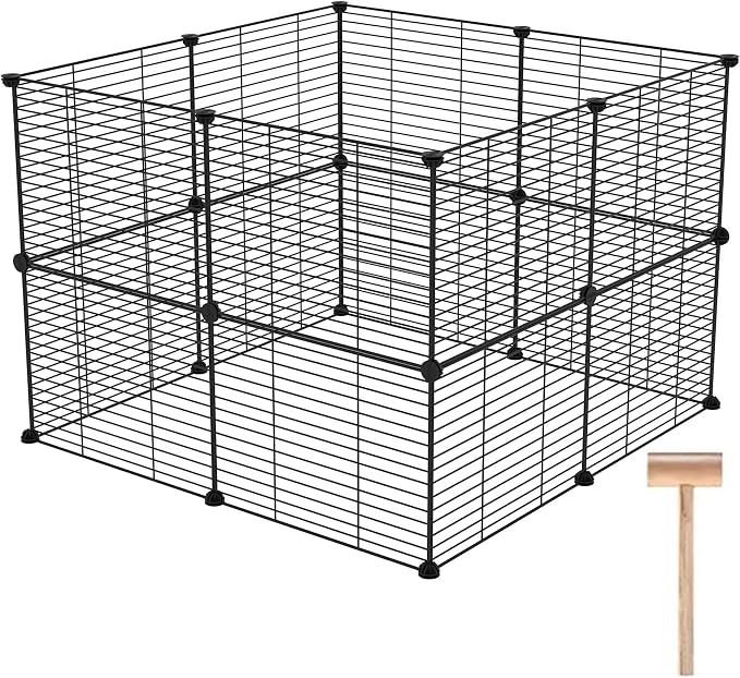 C&AHOME Pet Playpen, Small Animals Supplies, 16 Panels Exercise Playpens Cage, C Grids Portable Yard Fence Indoor, Ideal for Guinea Pigs, Pet Products, DIY Metal Yard Fence, 12" × 15" Black UPPM3416B