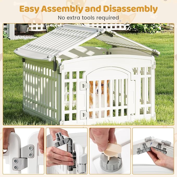 Giantex 12 Panel Dog Playpen, 24'' Tall Plastic Pet Fence with Lockable Door, Indoor Outdoor Puppy Exercise Pen for Small Medium Dogs, Expandable & Configurable into Square or Rectangle