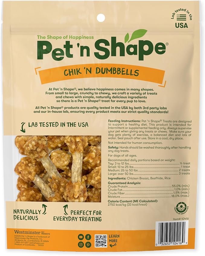 Pet 'n Shape Chik 'n Rice Dumbbells - Natural Dog Treats, Chicken, 1 Pound