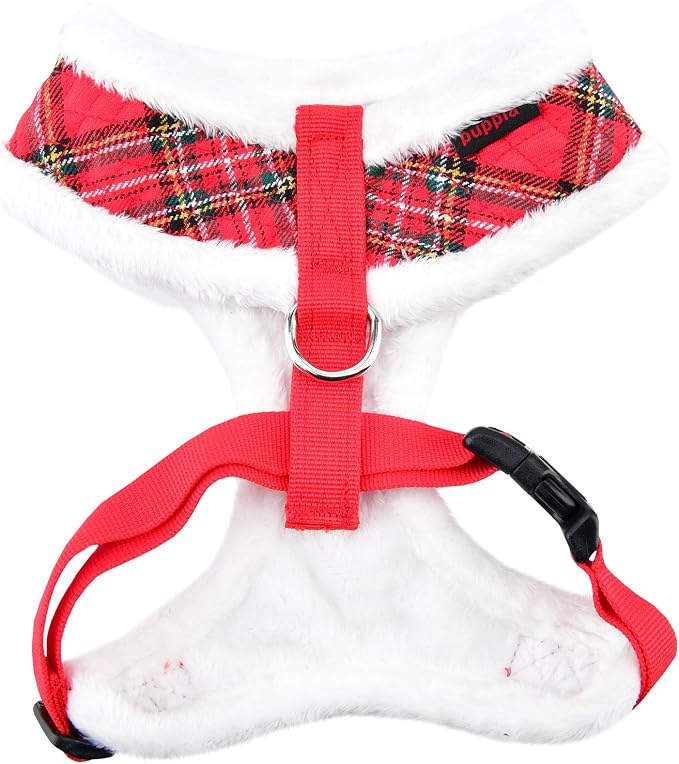 Puppia Blitzen Dog Harness Over-The-Head Warm Winter Christmas Holiday Harness Adjustable Chest for Small and Medium Dog, Checkered Red, Large