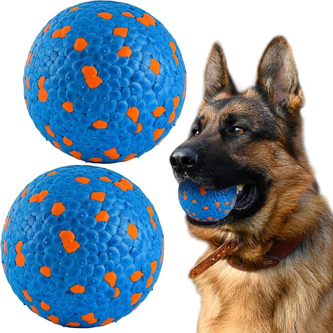 FUSOTO 2Pcs Dog Balls, Tennis Balls for Dog, Blue | Balls for Dog Aggressive Chewers, for Large Medium Small Puppy, Training Catch&Fetch, Water Floats Toys, Blue