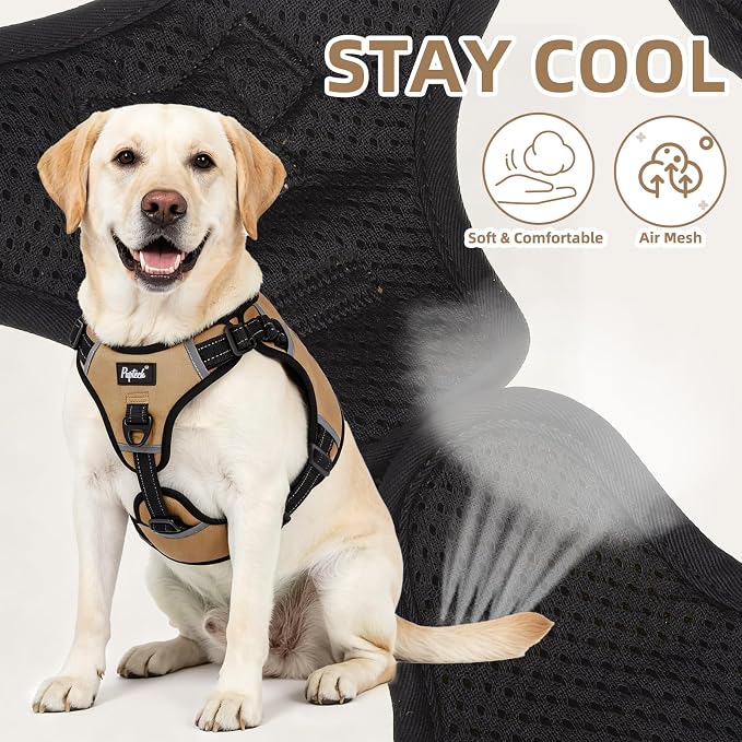 PUPTECK Dog Harness for Large Dogs, No Pull Step-in Pet Vest Harness, Adjustable Soft Padded Reflective Safe Night Walking, No Choke Easy On & Off, Beige L