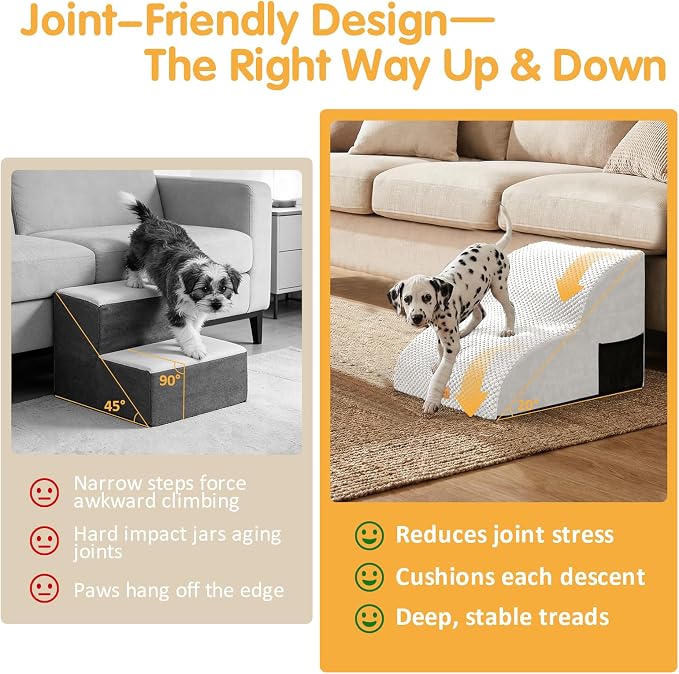 Topmart High Density Extended Foam Dog Ramp&Steps 2 Tiers,11.8" High,Non-Slip Dog Stairs,Soft Foam Pet Ladder with Removable Cover,Best for Injured,Older Cats,Pets with Joint Pain