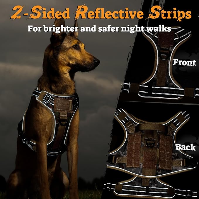 rabbitgoo Tactical Dog Harness for Large Dogs, No Pull Service Pet Vest | Military Molle System & Easy Control Handle, Adjustable and Reflective for Walking and Training, Desert Camo, X-Large