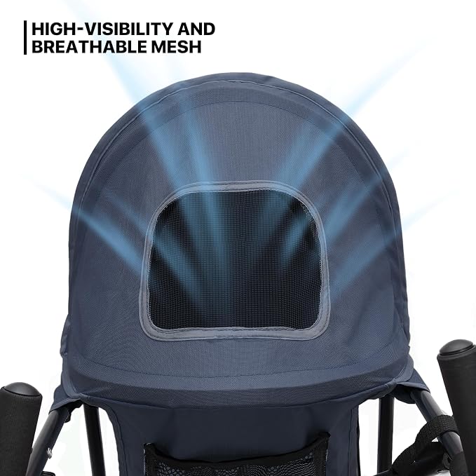 MoNiBloom 4-Wheel Foldable Pet Stroller - Navy Blue, up to 22lbs