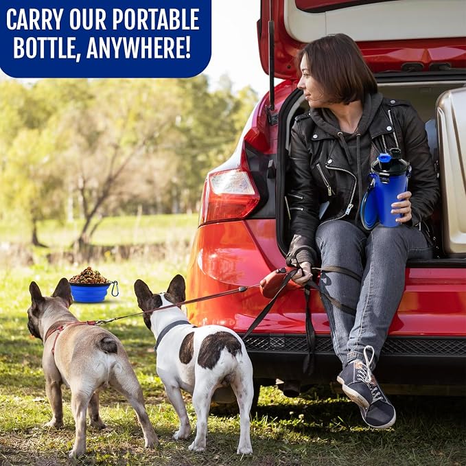 2-in-1 Dog Travel Water Bottle with Collapsible Bowl, Blue