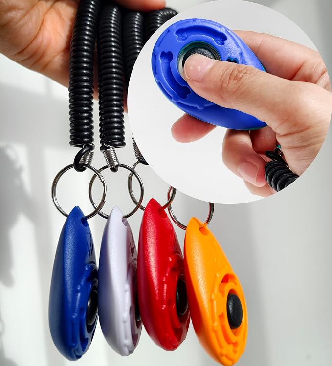 Pet Training Clicker with Wrist Strap, Deep Blue & White & Red & Orange