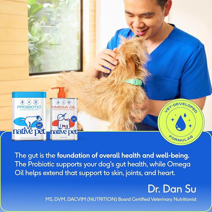 Native Pet Omega 3 Fish Oil for Dogs 8Oz & Probiotics for Dogs 8.2Oz Powder Food Topper - Fish Oil & Dog Probiotic Powder - Supports Skin, Coat, Gut Health, Heart & Digestion - Vet Formulated