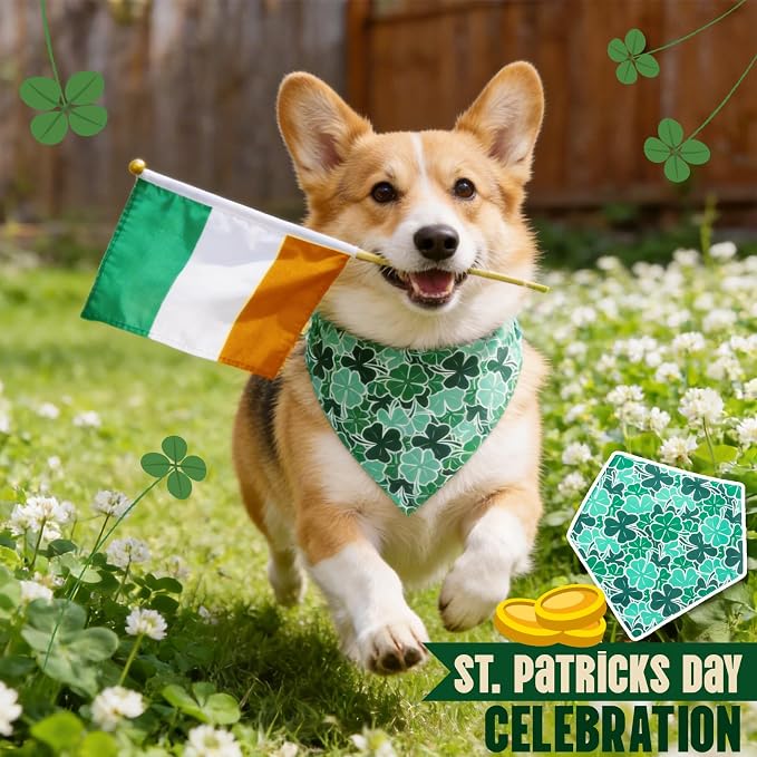 Dog Bandanas for St. Patricks Day 4 Leaves Clover, Large, Medium