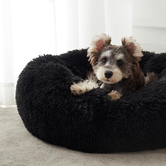 Western Home Calming Donut Small Medium Pet Dog Bed Washable,27" Black