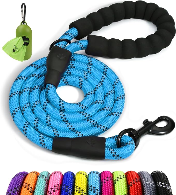 Taglory Rope Dog Leash for Small Medium Dogs, 5 FT Padded Handle, Blue | Made of Climbing Rope, Reflective for Night Walks and Training, Comfortable Grip, Anti-tangle Swivel Clip, 3/8 inch