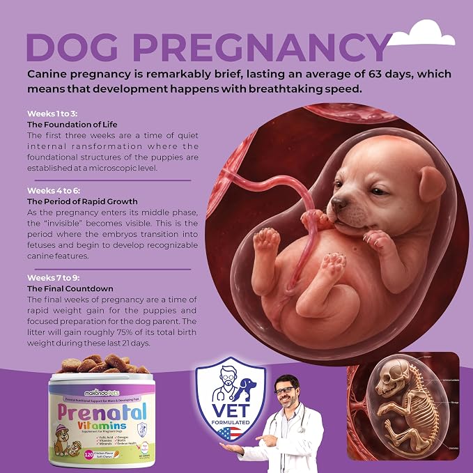 Dog Prenatal Vitamins, 120 Soft Chews Multivitamin, Mom & Puppy Vitamins