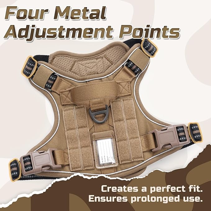 rabbitgoo Tactical Dog Harness for X-Large, No Pull Military Service Vest | Molle & Handle, Heavy Duty, Adjustable, Reflective Straps, Easy Control for Training Walking, Brown, X-Large