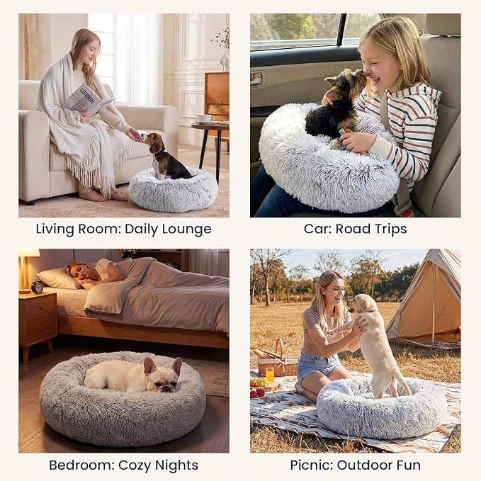 JOLLYVOGUE 20" Calming Donut Dog & Cat Bed, Smoke Grey