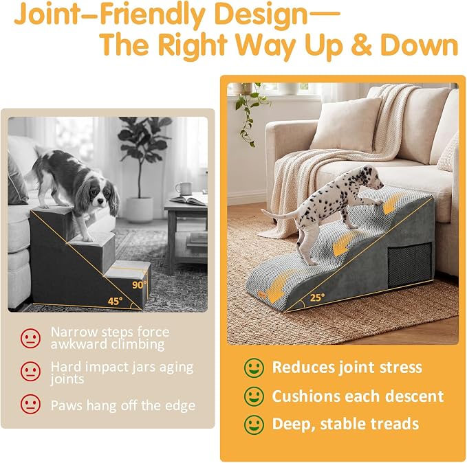 Topmart High Density Extended Foam Dog Ramp&Steps 3 Tiers,15.7" High,Non-Slip Dog Stairs with Removable Cover,Soft Foam Pet Ladder,Best for Injured,Older Cats,Pets with Joint Pain