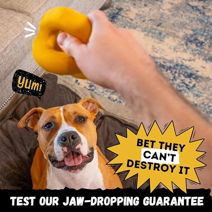 Indestructible Dog Ball - Lifetime Replacement - Durable Dog Toy for Aggressive Chewers - Safe, Non-Toxic Natural Rubber - Chew, Tug & Fetch - Tough, Heavy Duty Chew Toy - 4” (Softball Size)